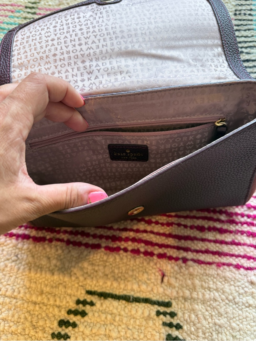 kate spade sequoia crossbody/clutch in plum leather, pony hair w tassel & chain - Picture 8 of 9